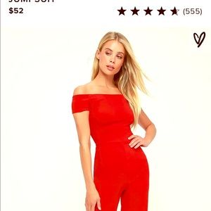 NWT- Lulu’s red off the shoulder jumpsuit- Small